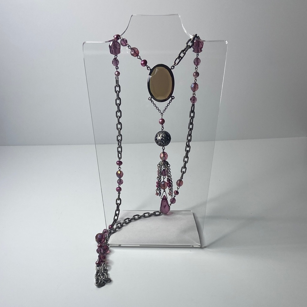 mark. Purple/Pink and Silver Chain Necklace